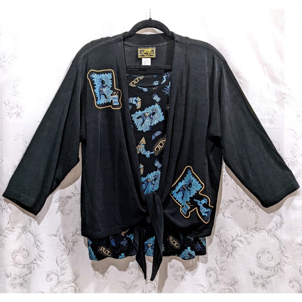 Vintage Hopi Kokopelli Cardigan & Top Set L/XL Slinky Funky Southwestern 80s 90s